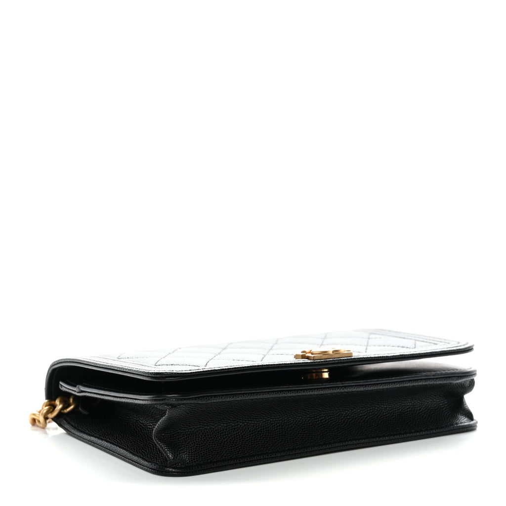Chanel Caviar Quilted Boy Wallet On Chain WOC Black