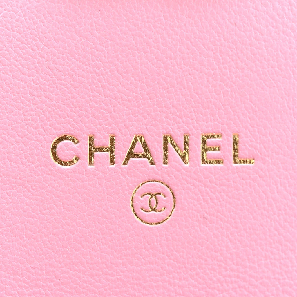Chanel Lambskin Quilted Lacquered Chain Phone Holder With Chain Dark Pink