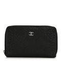 Lambskin Camellia Embossed Zip Around Organizer Wallet Black