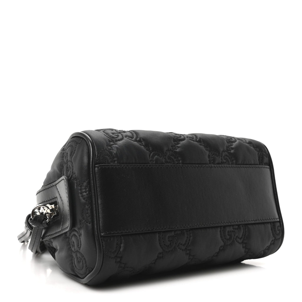 Gucci Nylon Calfskin Enamel GG Matelasse Mini Bowler Bag Black