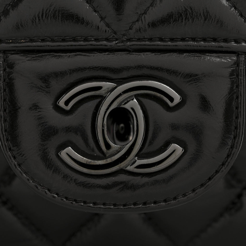 Chanel Shiny Crumpled Calfskin Quilted Jumbo Double Flap So Black