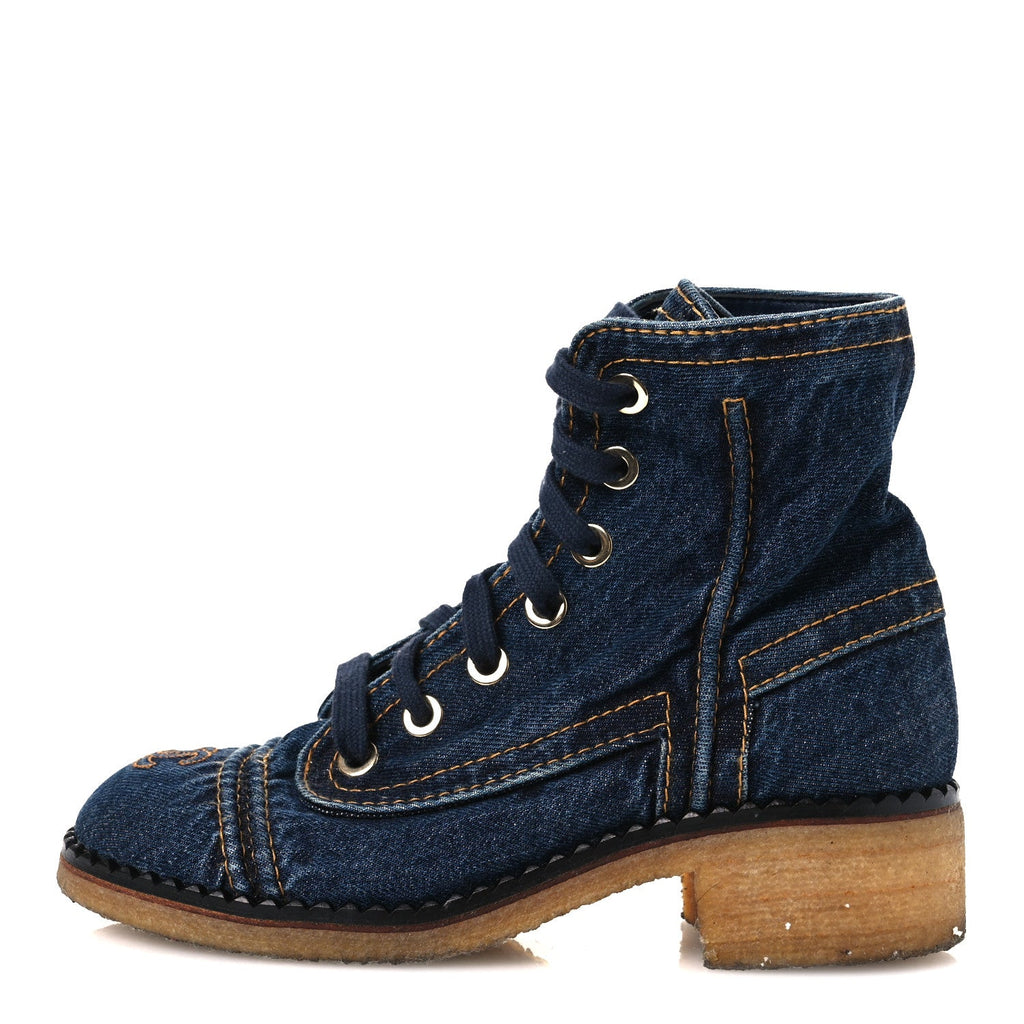 Denim Lace Up Boots 36.5 Navy Blue