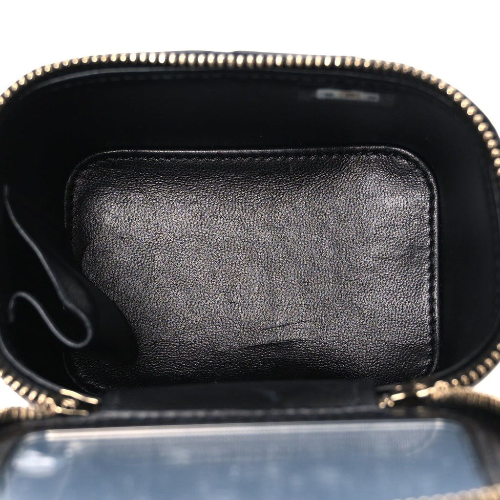 Chanel Lambskin Quilted Metal Mini Top Handle Vanity Case With Chain Black