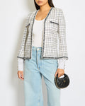 Chanel 24/C White, Black, Gold Check Tweed Jacket with Silver Black Trim Detail CC Button Size FR 36 (UK 8)