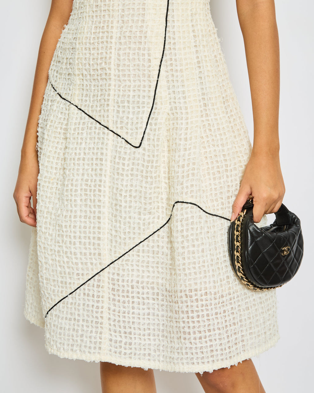 Chanel Spring-Summer 2012 Cream, Black Simple Strap Organza Check Dress Size FR 36 (UK 8)