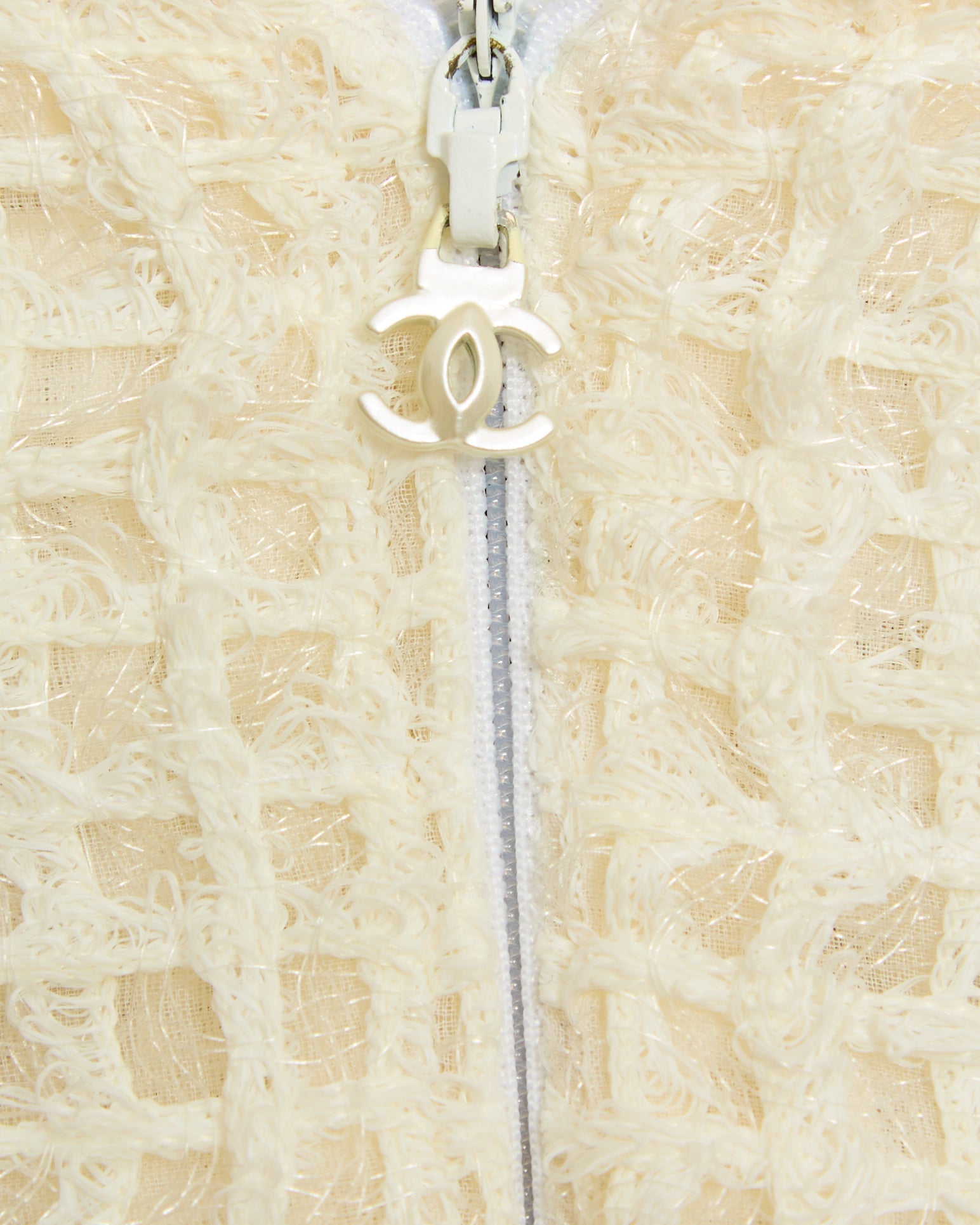 Chanel Spring-Summer 2012 Cream, Black Simple Strap Organza Check Dress Size FR 36 (UK 8)