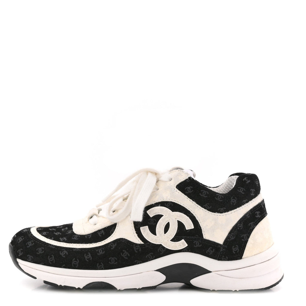 Nylon Suede Calfskin Printed CC Sneakers 36 White Black