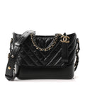 Chanel Aged Calfskin Chevron Quilted Small Gabrielle Hobo Black