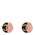 Metal Enamel CC Round Earrings Gold Pink Black