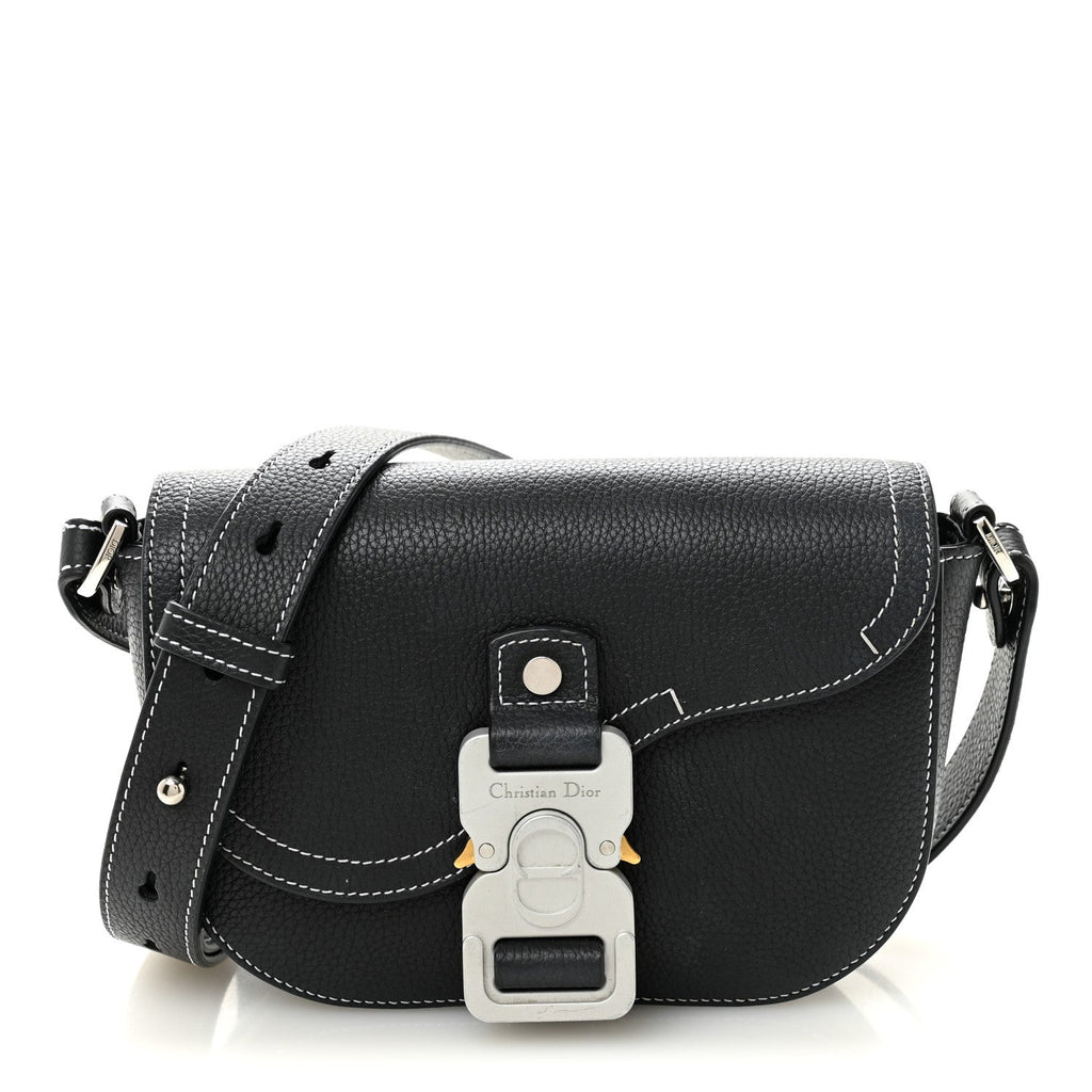 Christian Dior Grained Calfskin Saddle Messenger Bag With Strap Black
