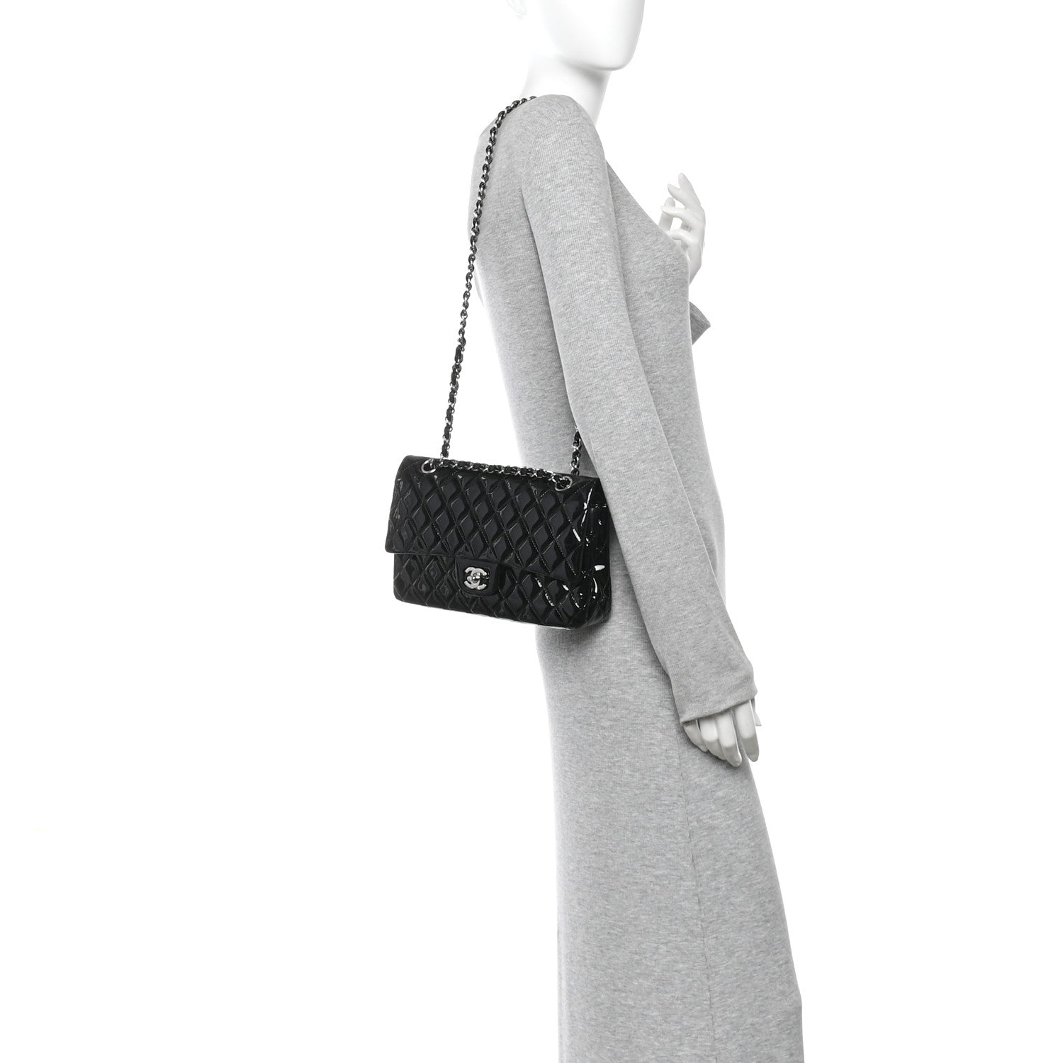 Chanel Patent Quilted Medium Double Flap Black