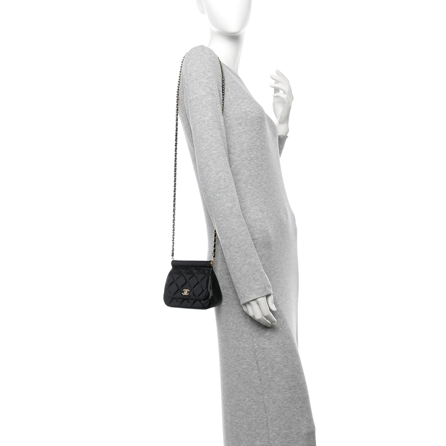 Chanel Patent Quilted Frame Clutch Flap With Chain Black