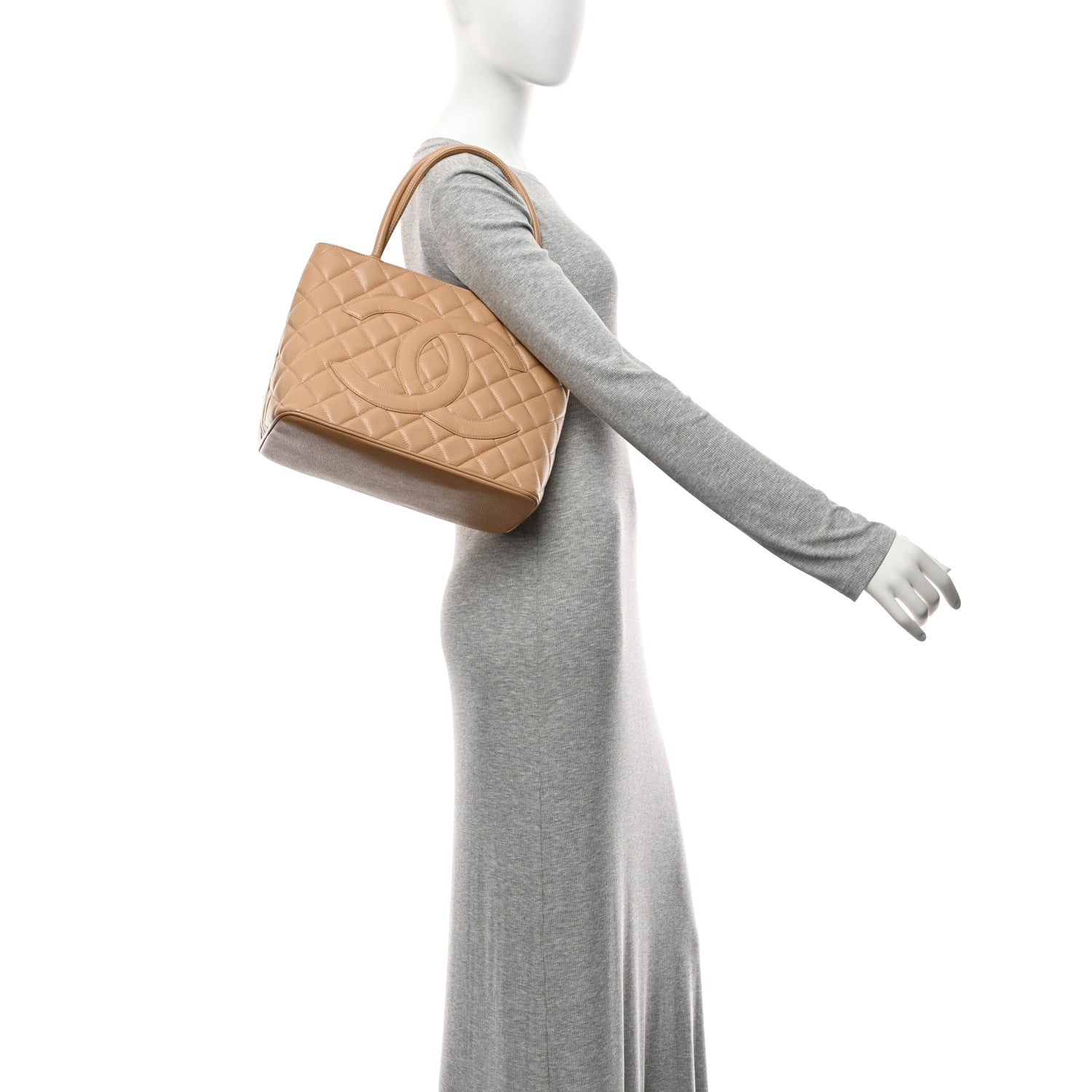 Chanel Caviar Quilted Medallion Tote Beige