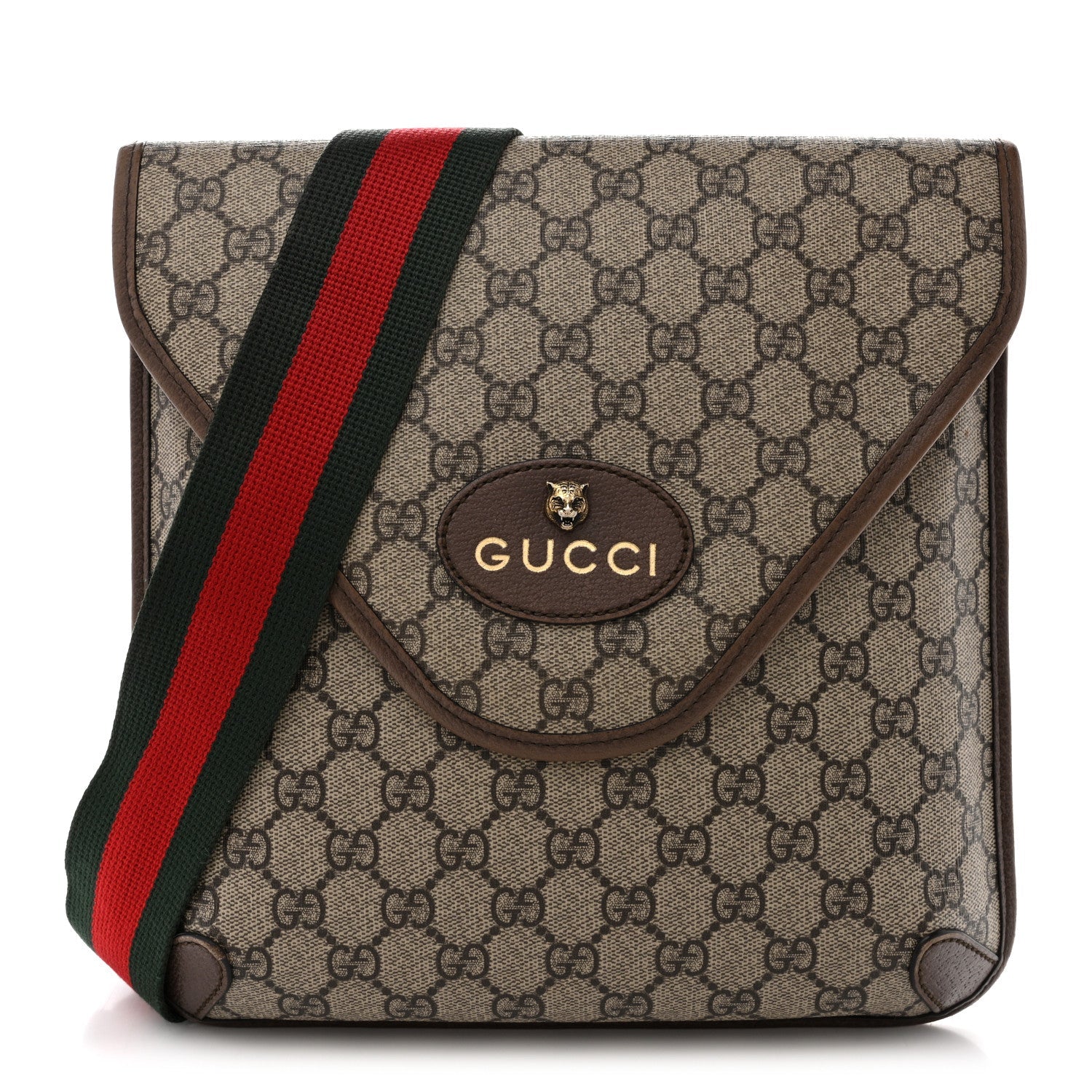 Gucci GG Supreme Monogram Web Medium Neo Vintage Flap Messenger Bag Beige New Acero