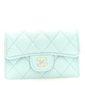 Caviar Quilted Flap Card Holder Wallet Light Blue