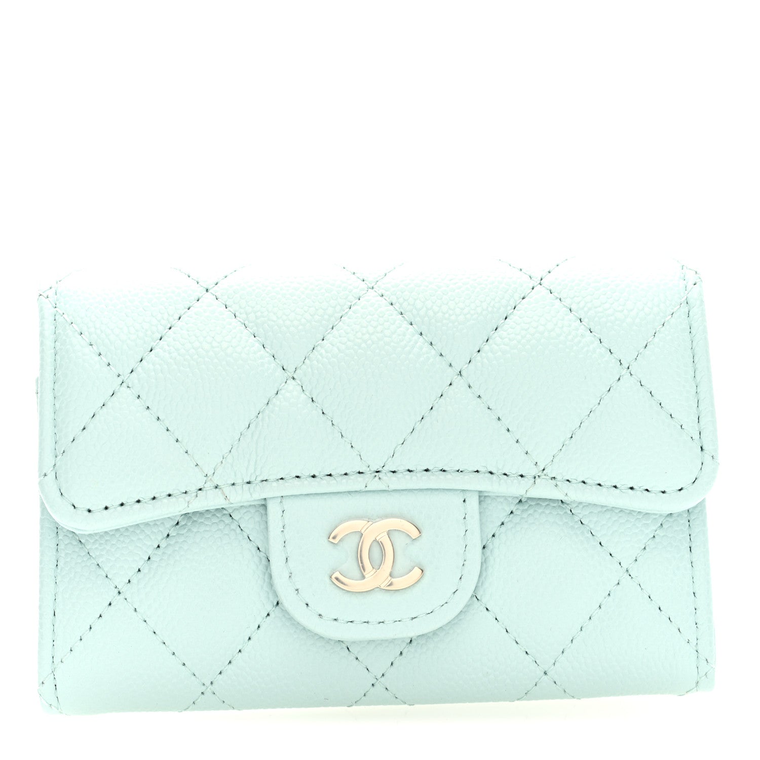 Caviar Quilted Flap Card Holder Wallet Light Blue