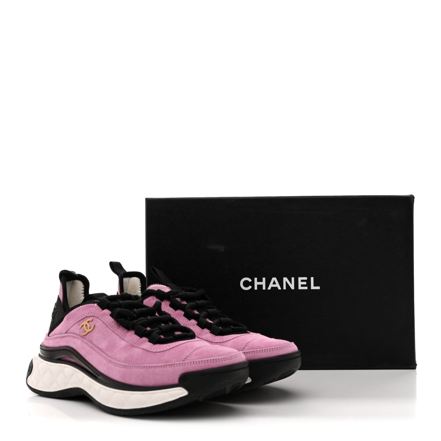 Chanel Suede Calfskin Nylon Grosgrain CC Sneakers 39 Dark Pink