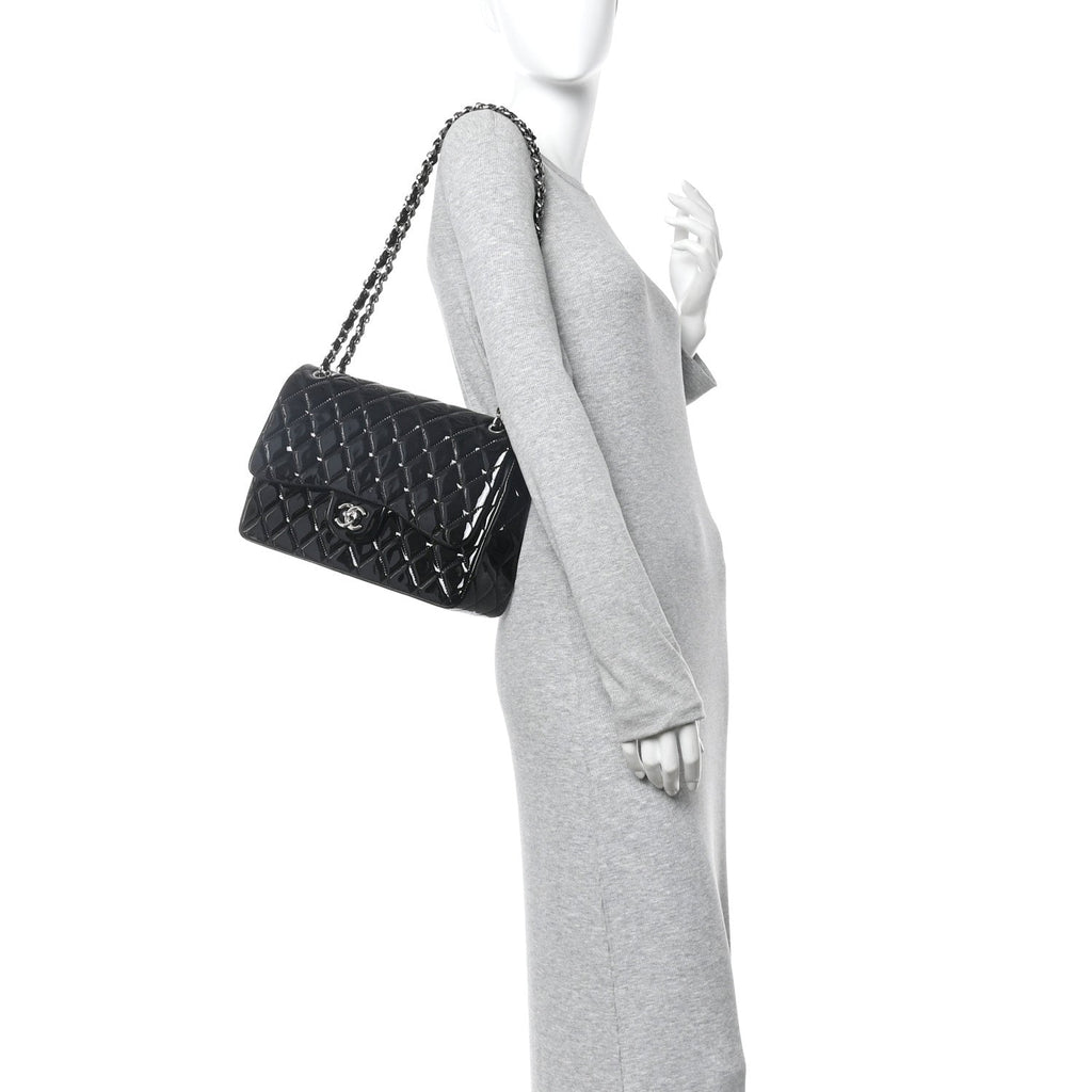 Chanel Patent Quilted Jumbo Double Flap Black