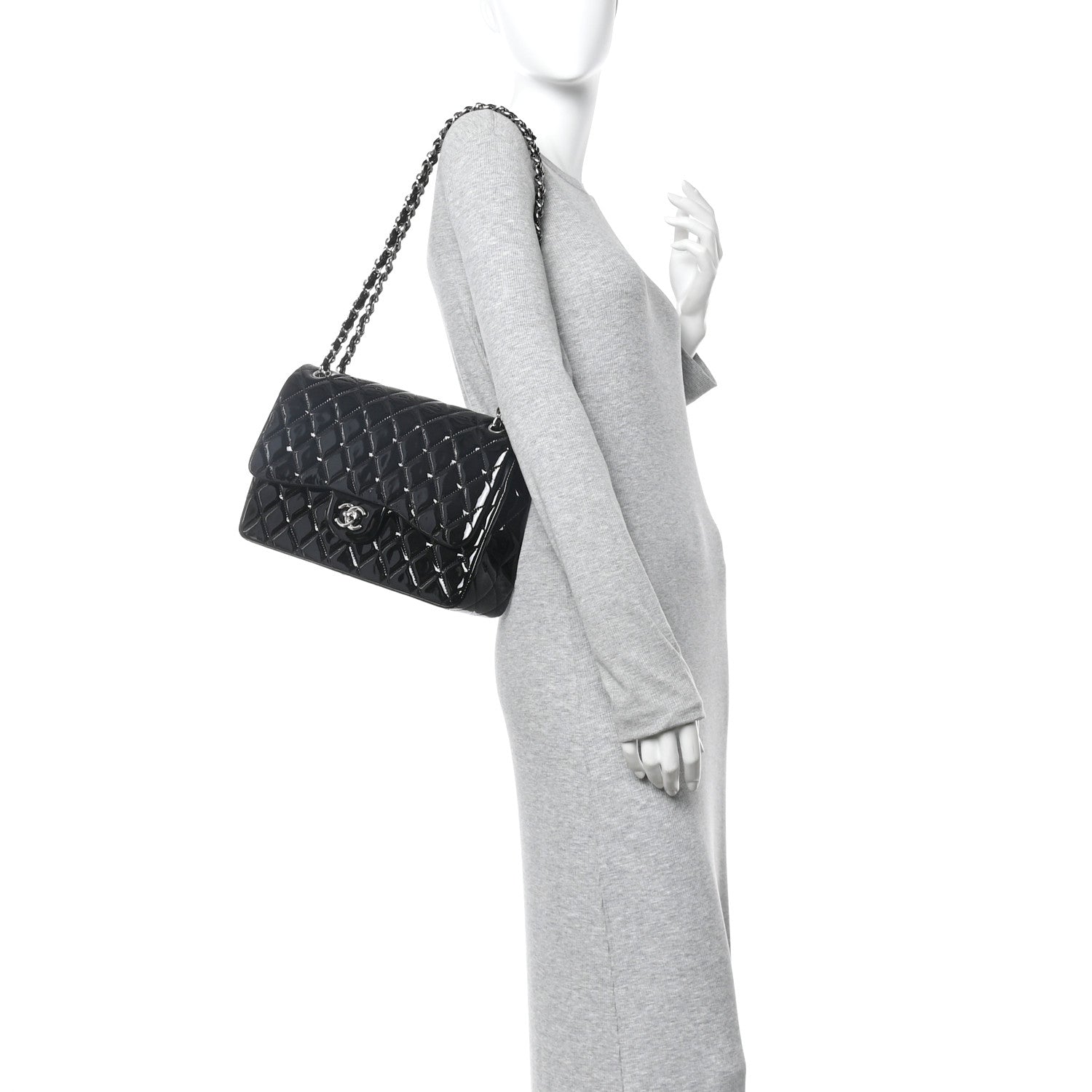 Chanel Patent Quilted Jumbo Double Flap Black