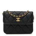 Chanel Lambskin Quilted Pearl Crush Clutch With Chain Black