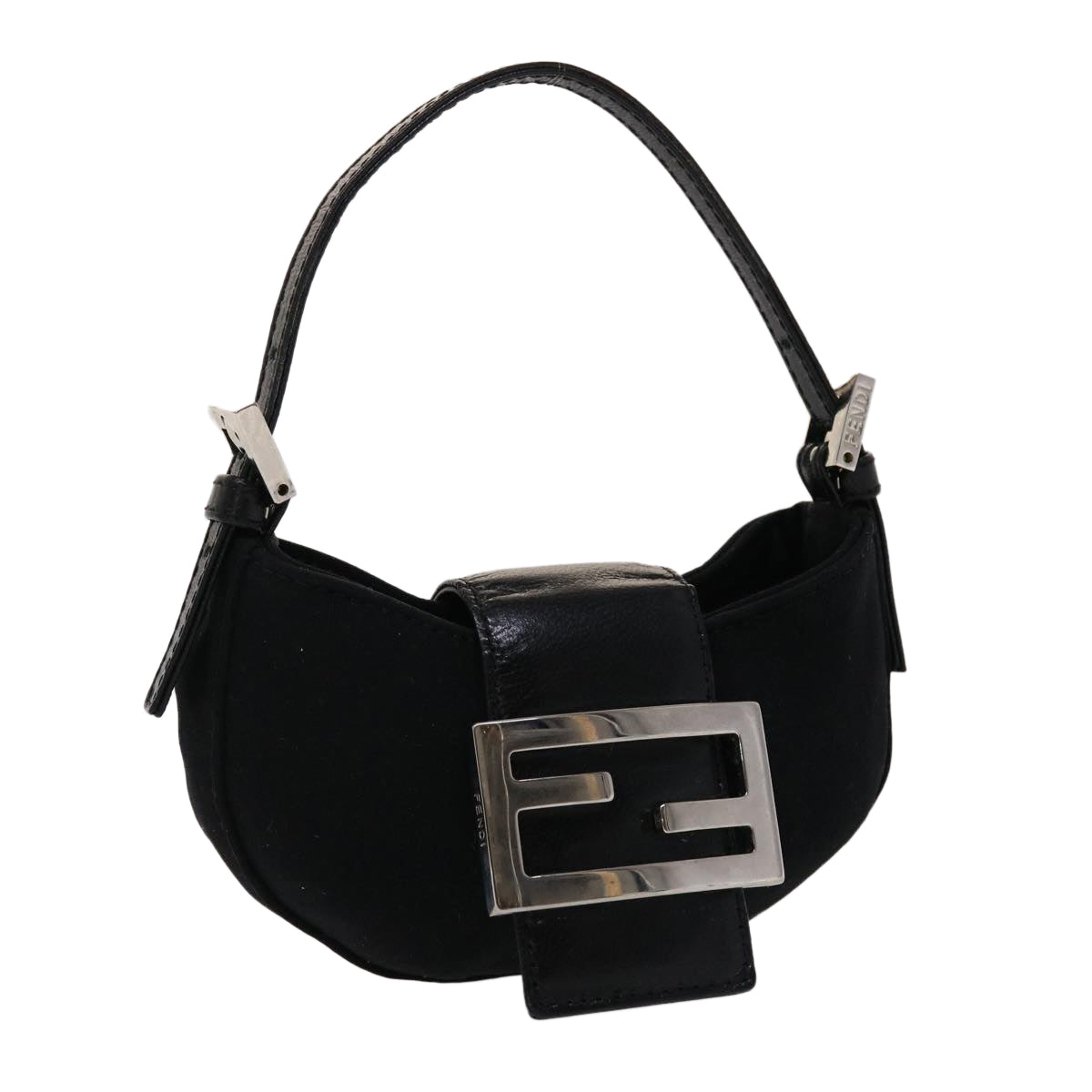 FENDI Mini Mamma Baguette Pouch Nylon Leather Black  47384