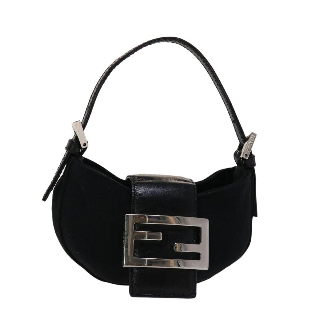 FENDI Mini Mamma Baguette Pouch Nylon Leather Black  47384