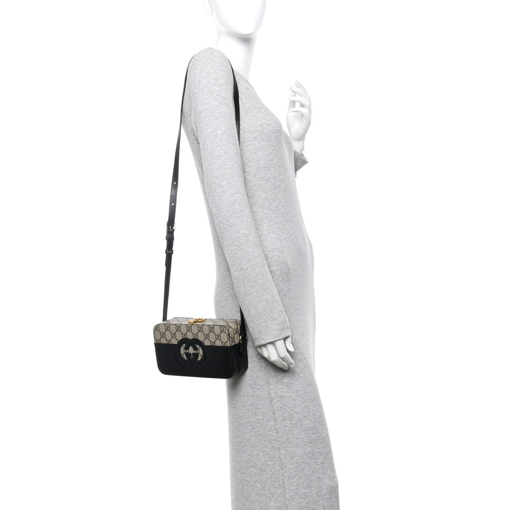 Gucci GG Supreme Monogram Textured Dollar Calfskin Mini New Basket Shoulder Bag Beige Ebony Black