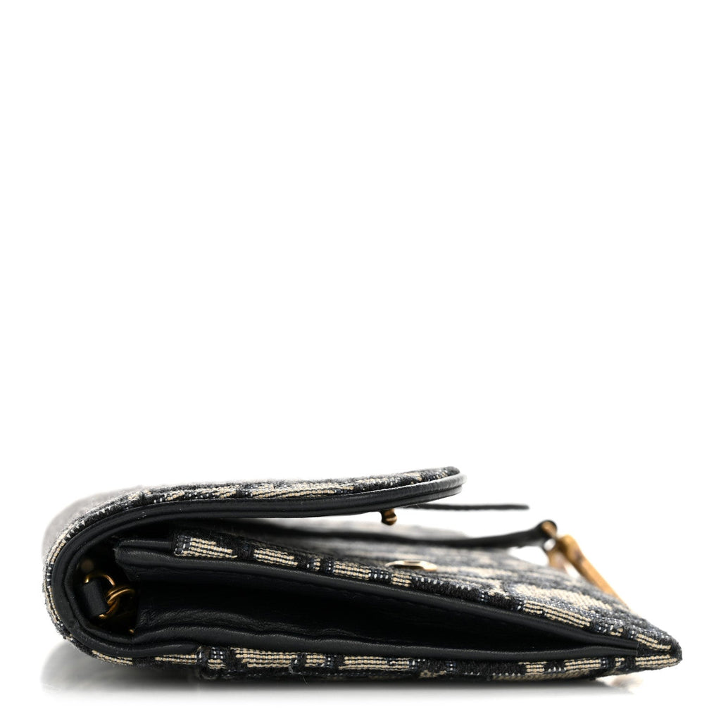 Christian Dior Oblique Saddle Chain Long Wallet Blue