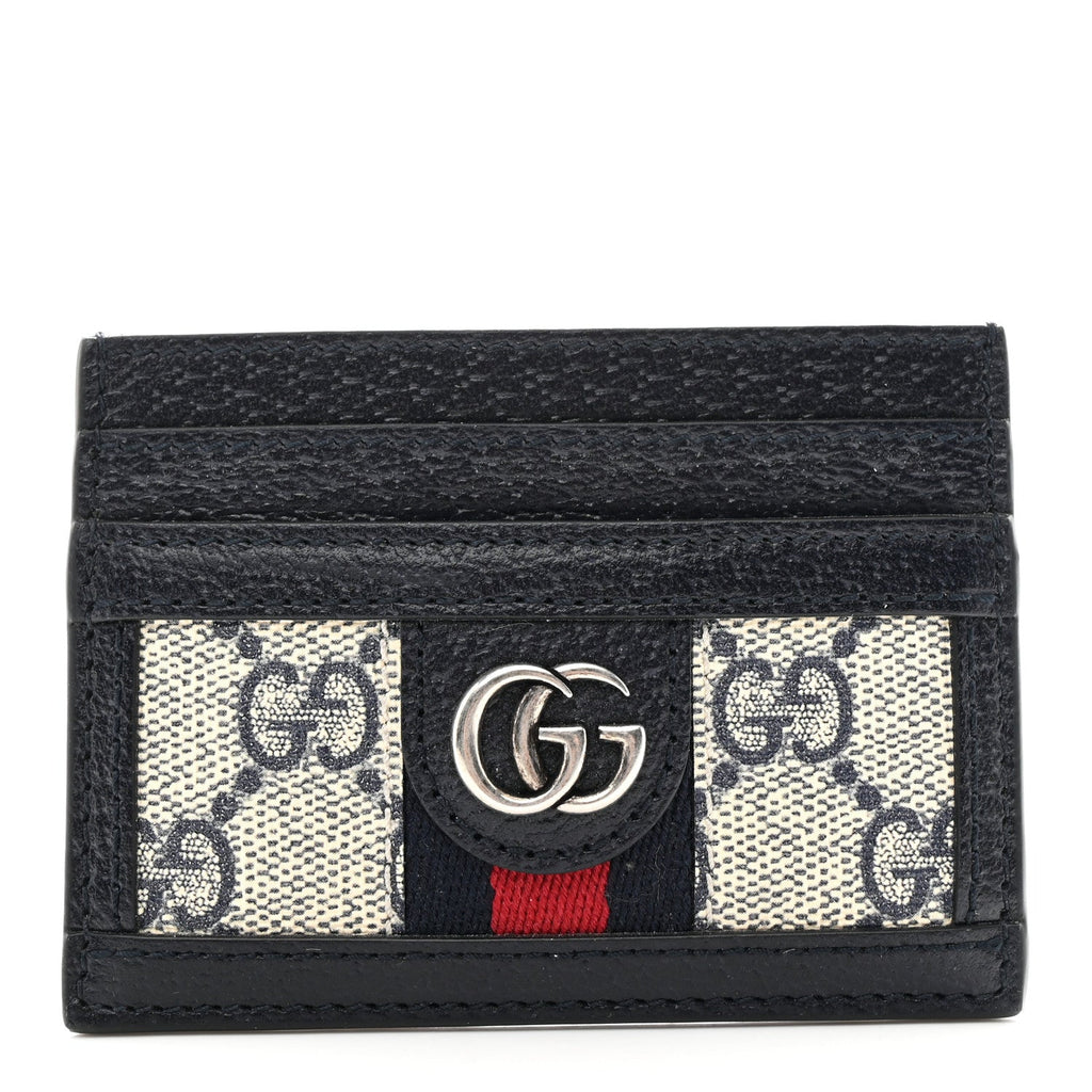 Gucci GG Supreme Monogram Textured Dollar Calfskin Web Ophidia Card Holder Beige Blue
