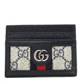 Gucci GG Supreme Monogram Textured Dollar Calfskin Web Ophidia Card Holder Beige Blue