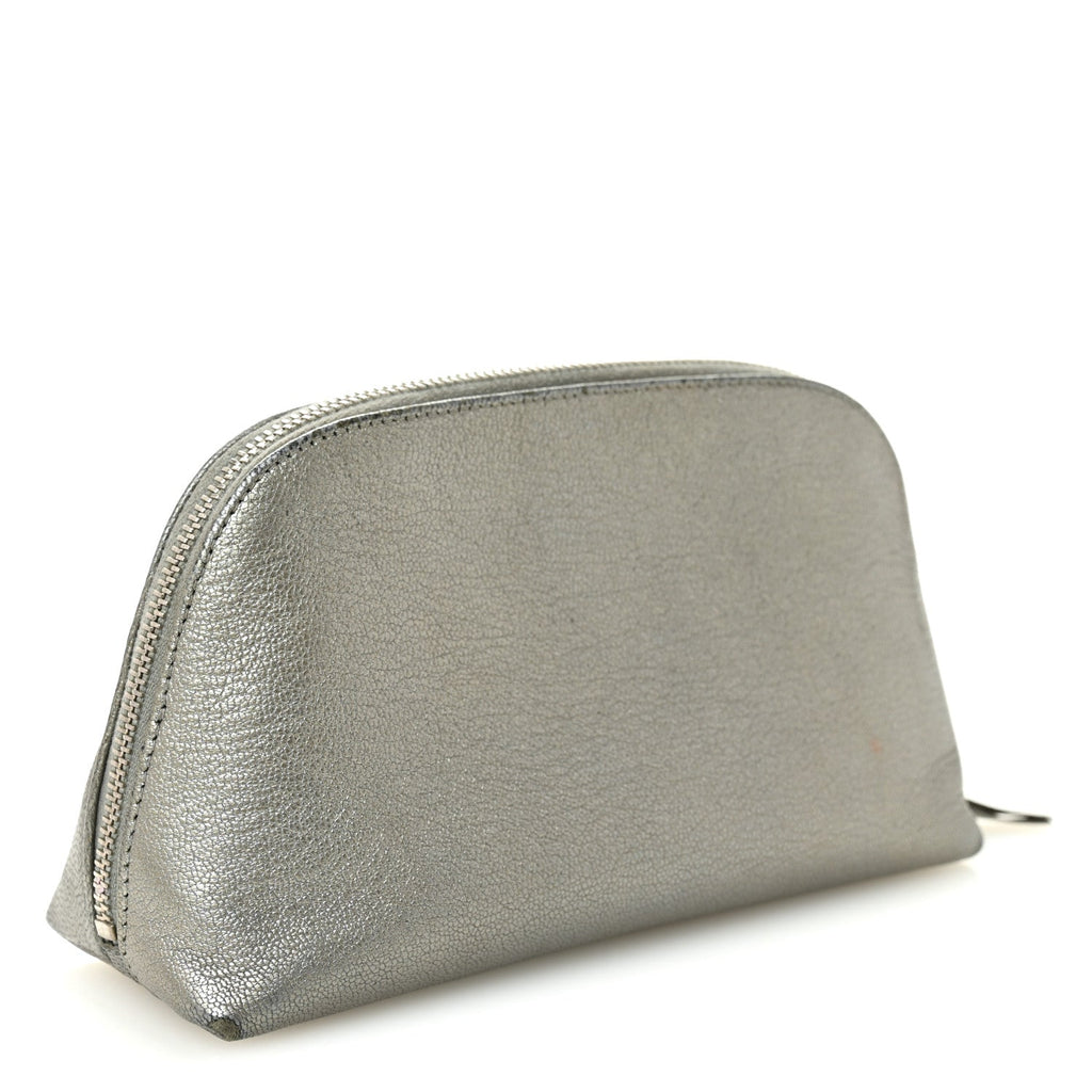 Metallic Goatskin Cosmetic Case Silver