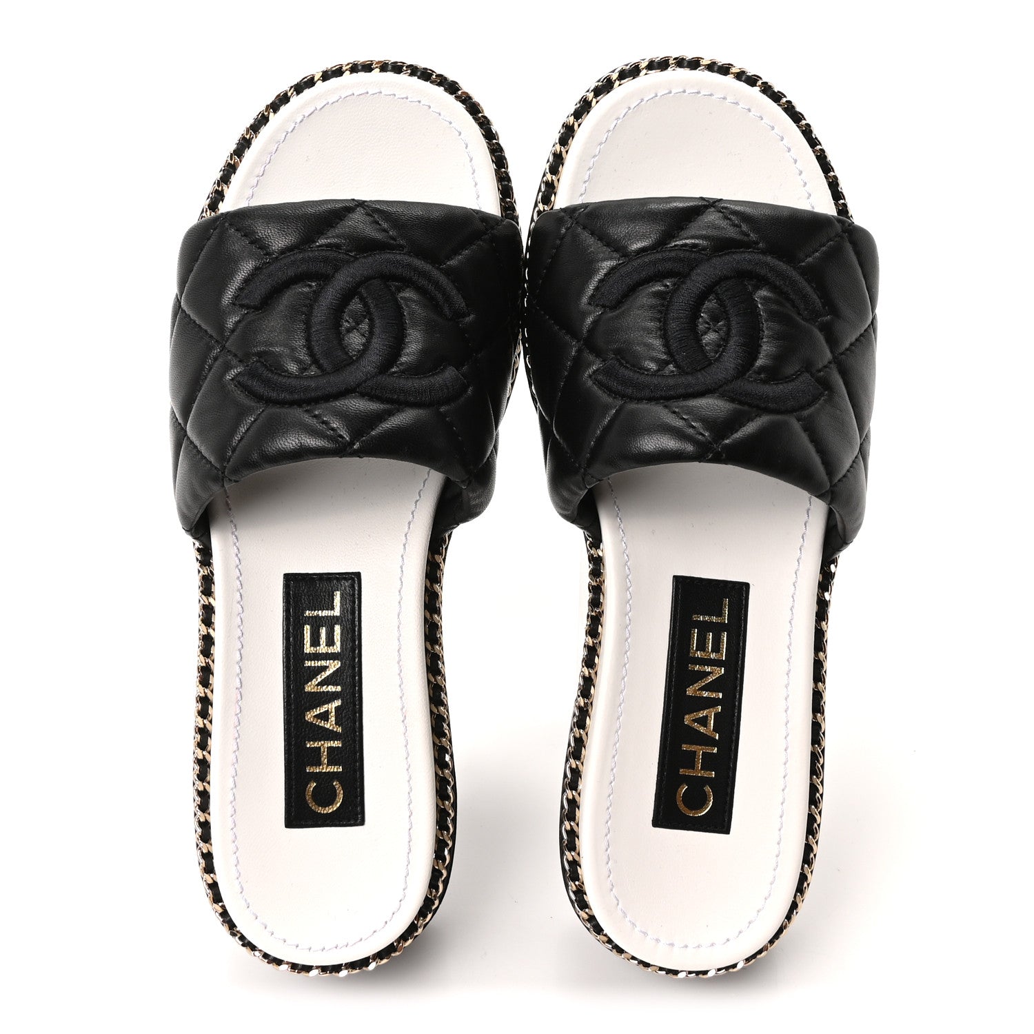 Lambskin Quilted CC Chain Mules 35 Black White
