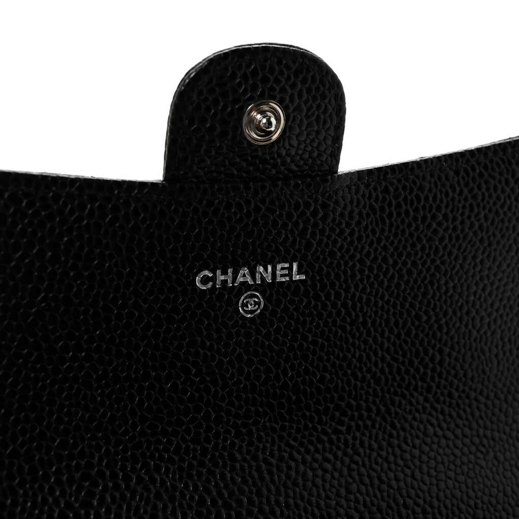 Caviar Quilted Large Gusset Flap Wallet Black