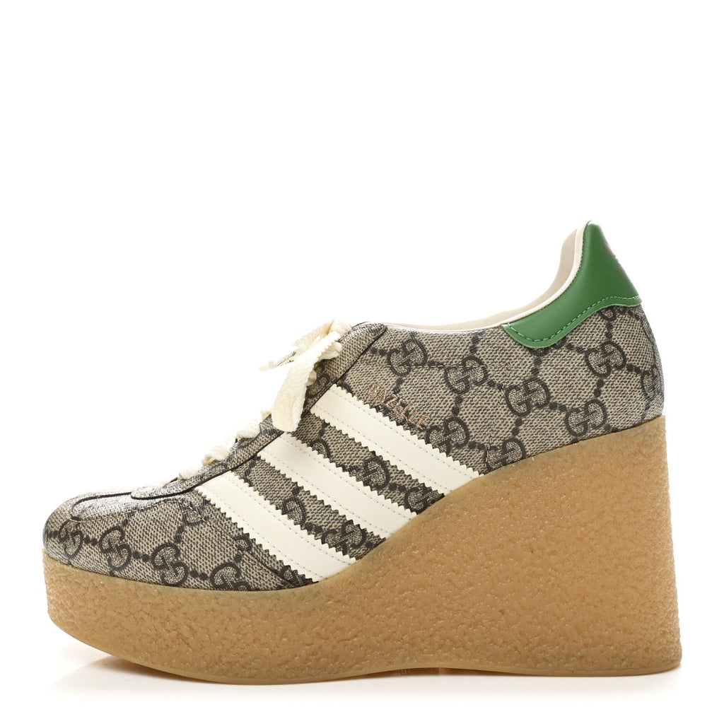 Gucci X ADIDAS GG Supreme Monogram Gazelle Wedge Sneakers 36.5 Beige Ebony Off White New Shamarock