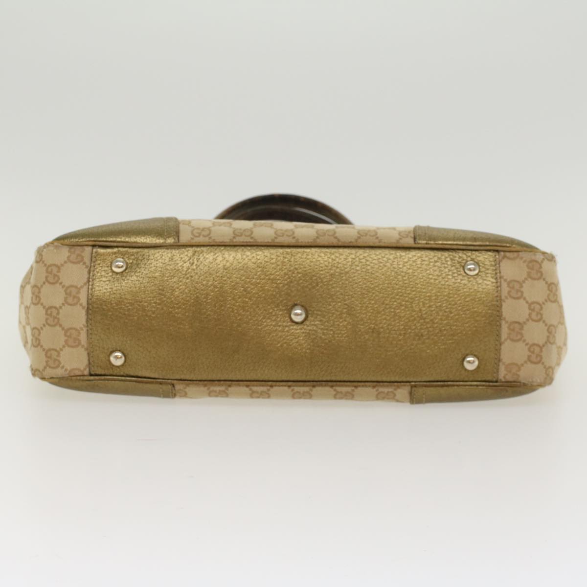 GUCCI GG Canvas Shoulder Bag Leather Beige Gold 168805  47525