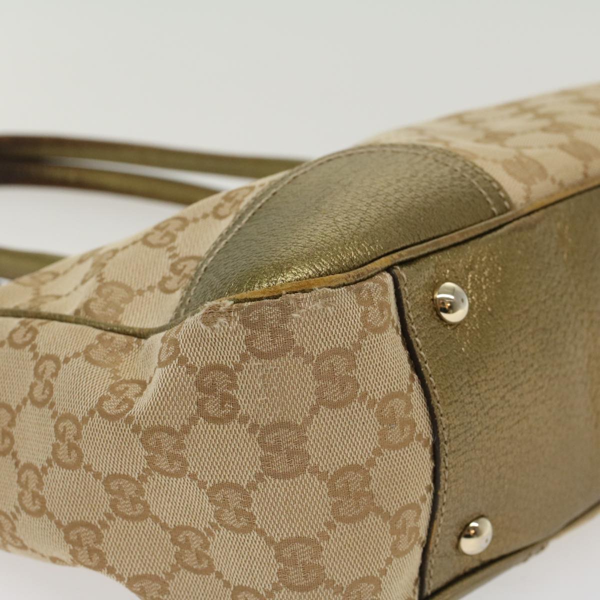 GUCCI GG Canvas Shoulder Bag Leather Beige Gold 168805  47525
