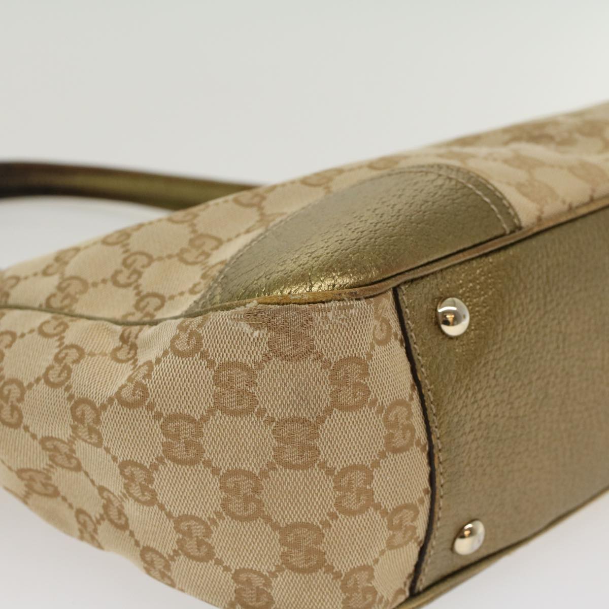 GUCCI GG Canvas Shoulder Bag Leather Beige Gold 168805  47525