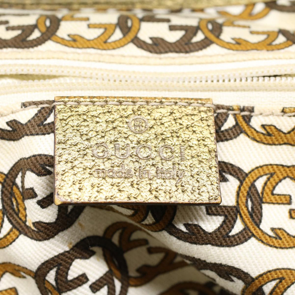 GUCCI GG Canvas Shoulder Bag Leather Beige Gold 168805  47525