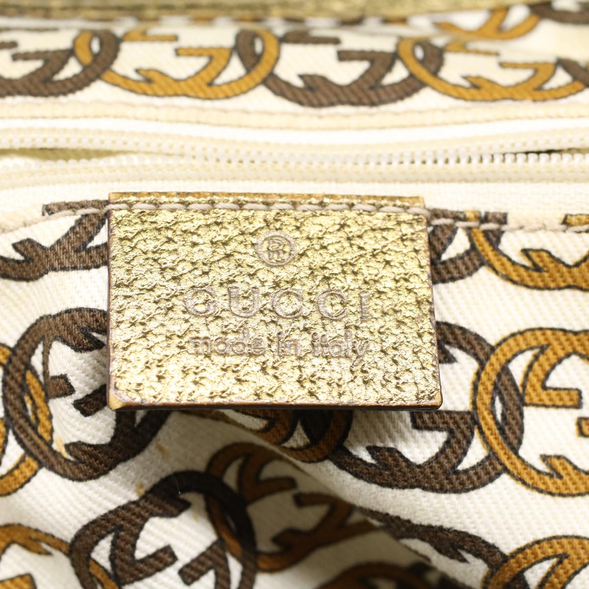 GUCCI GG Canvas Shoulder Bag Leather Beige Gold 168805  47525