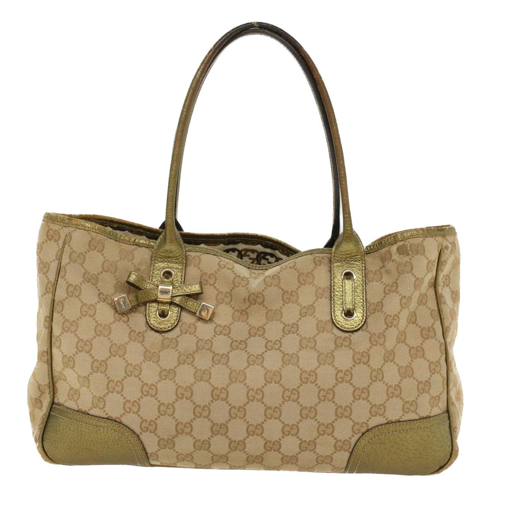 GUCCI GG Canvas Shoulder Bag Leather Beige Gold 168805  47525