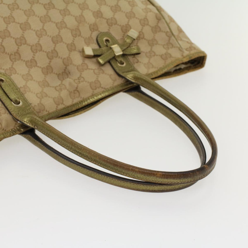 GUCCI GG Canvas Shoulder Bag Leather Beige Gold 168805  47525
