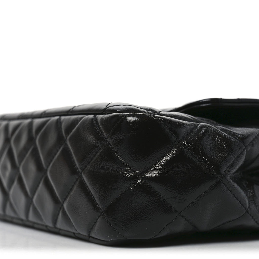 Chanel Shiny Crumpled Calfskin Quilted Wavy CC Hobo Black