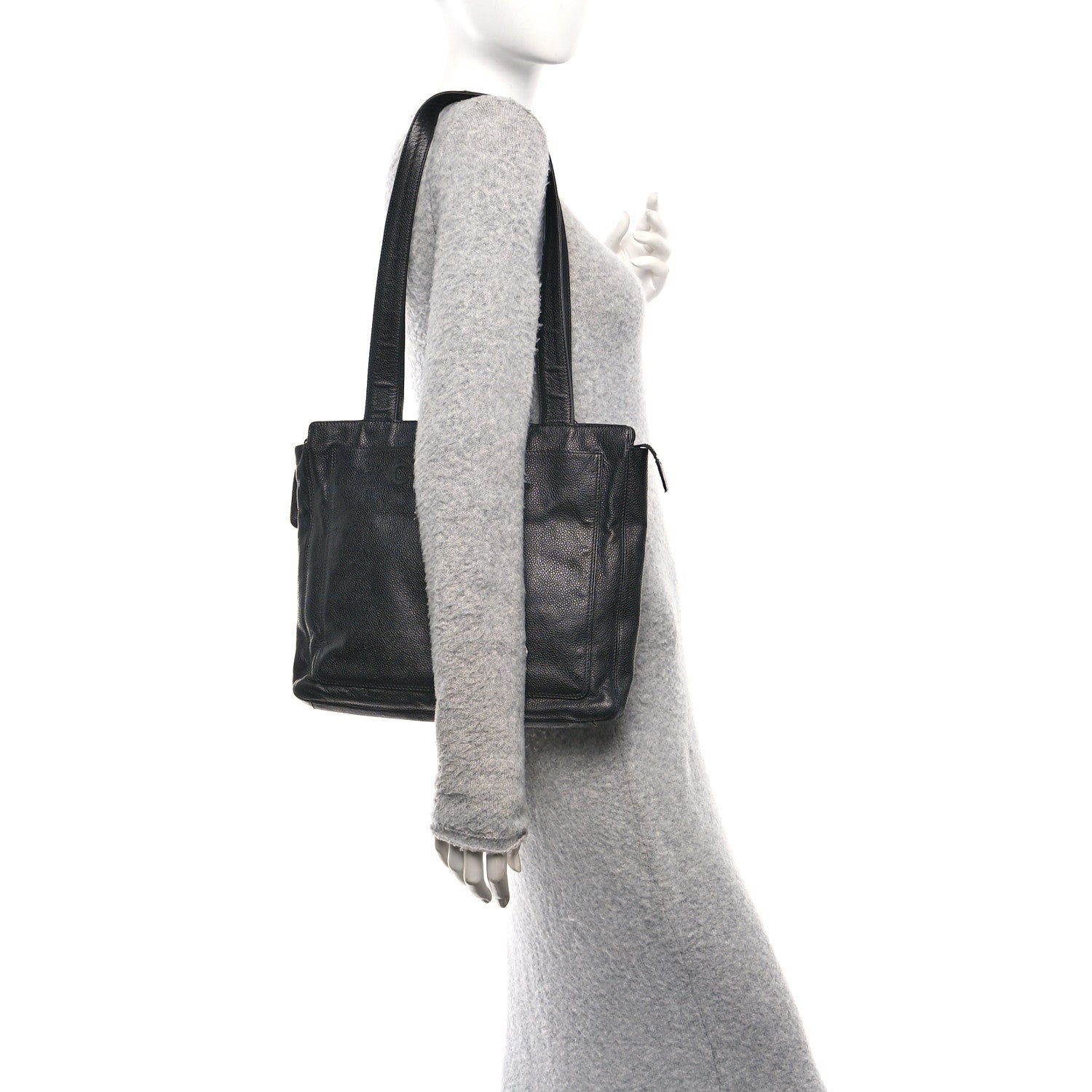 Chanel Caviar Embroidered Logo Shoulder Bag Black