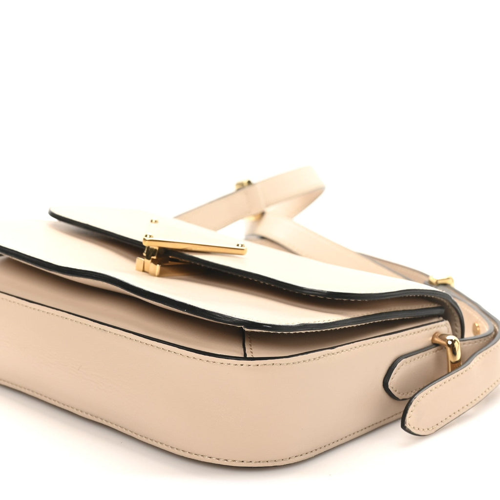 Prada Box Calfskin Triangle Embleme Flap Shoulder Bag Sabbia