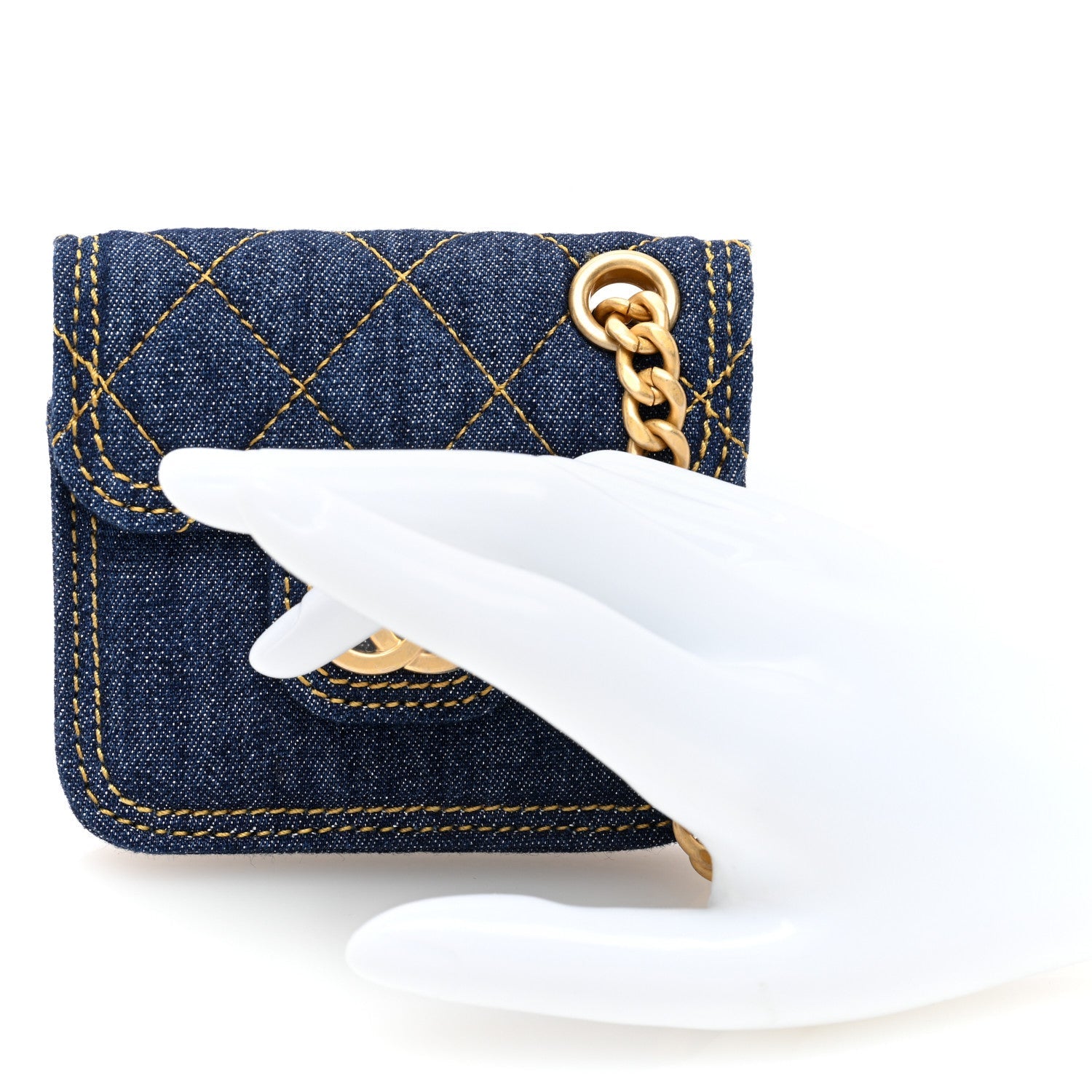 Denim Quilted Double You Flap Bag Charm Blue