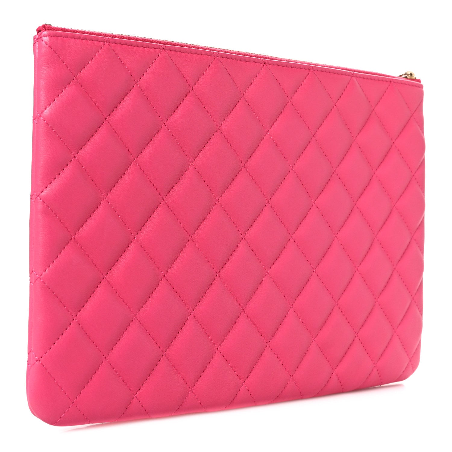 Lambskin Quilted Medium Cosmetic Case Dark Pink