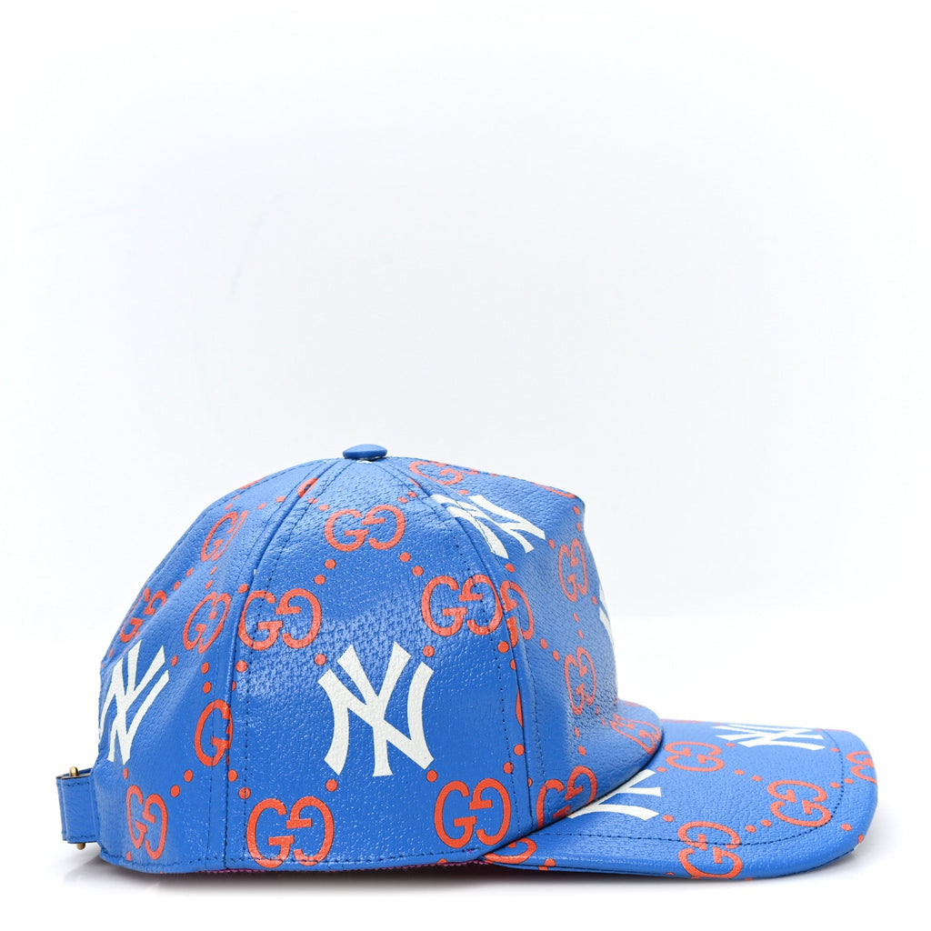 Gucci X MLB Calfskin Stampato 3D GG Monogram NY Yankees Baseball Hat M Blue