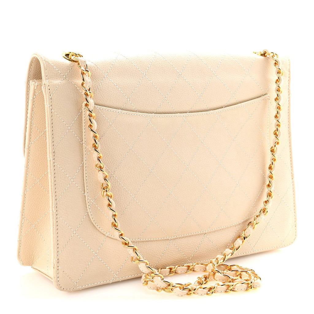 Chanel Caviar Stitch Medium Single Flap Beige Clair