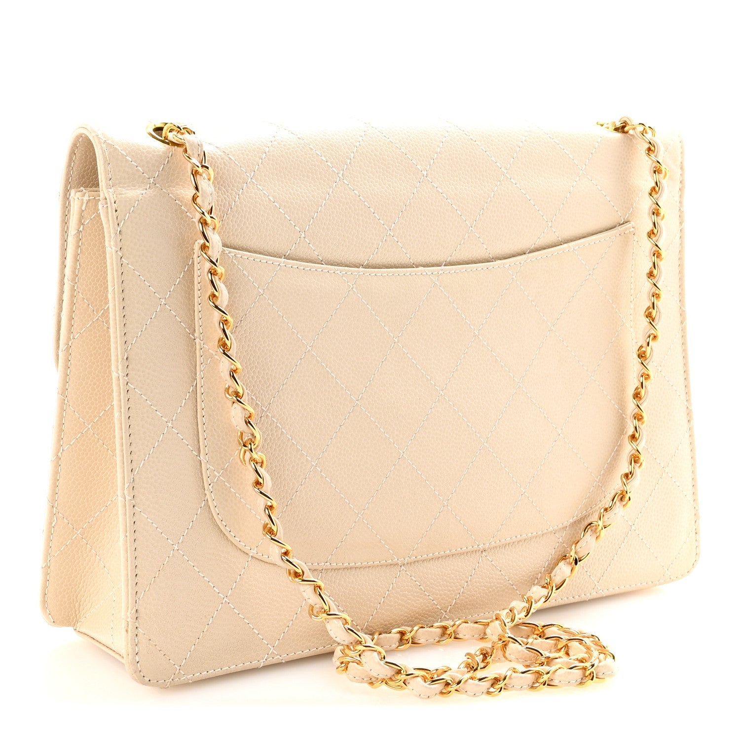 Chanel Caviar Stitch Medium Single Flap Beige Clair