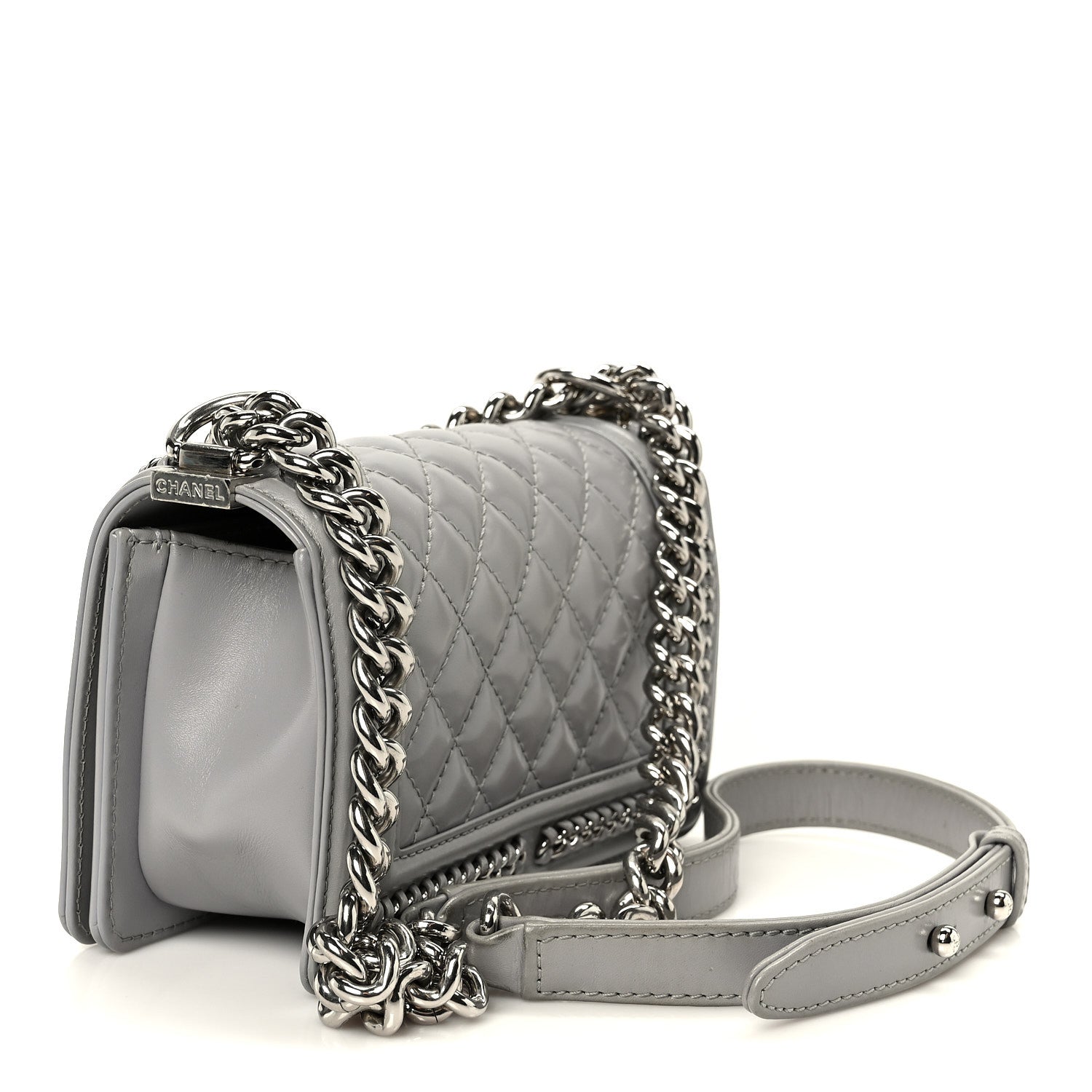 Chanel Iridescent Lambskin Quilted Small Chain Around Boy Flap Grey